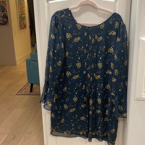 Max Studio Floral Tunic Lined Dress Sheer Bell Sleeves Size M